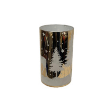 Dameco Weihnachtswindlicht Hirsch im Wald Gold/Weiss, Glas