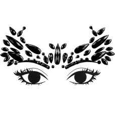 Partydeco Gesichtsschmuck Kristalle schwarz, 14.5 x 5.5 cm