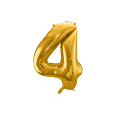 Partydeco Folienballon Zahl 4 gross 86 cm, gold, 1 Stück Partydeco Folienballon Zahl 4 gross 86 cm, gold, 1 Stück